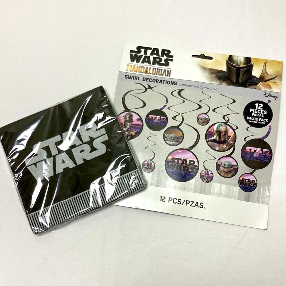 New in package, Star Wars party ceiling decorations, and napkins
